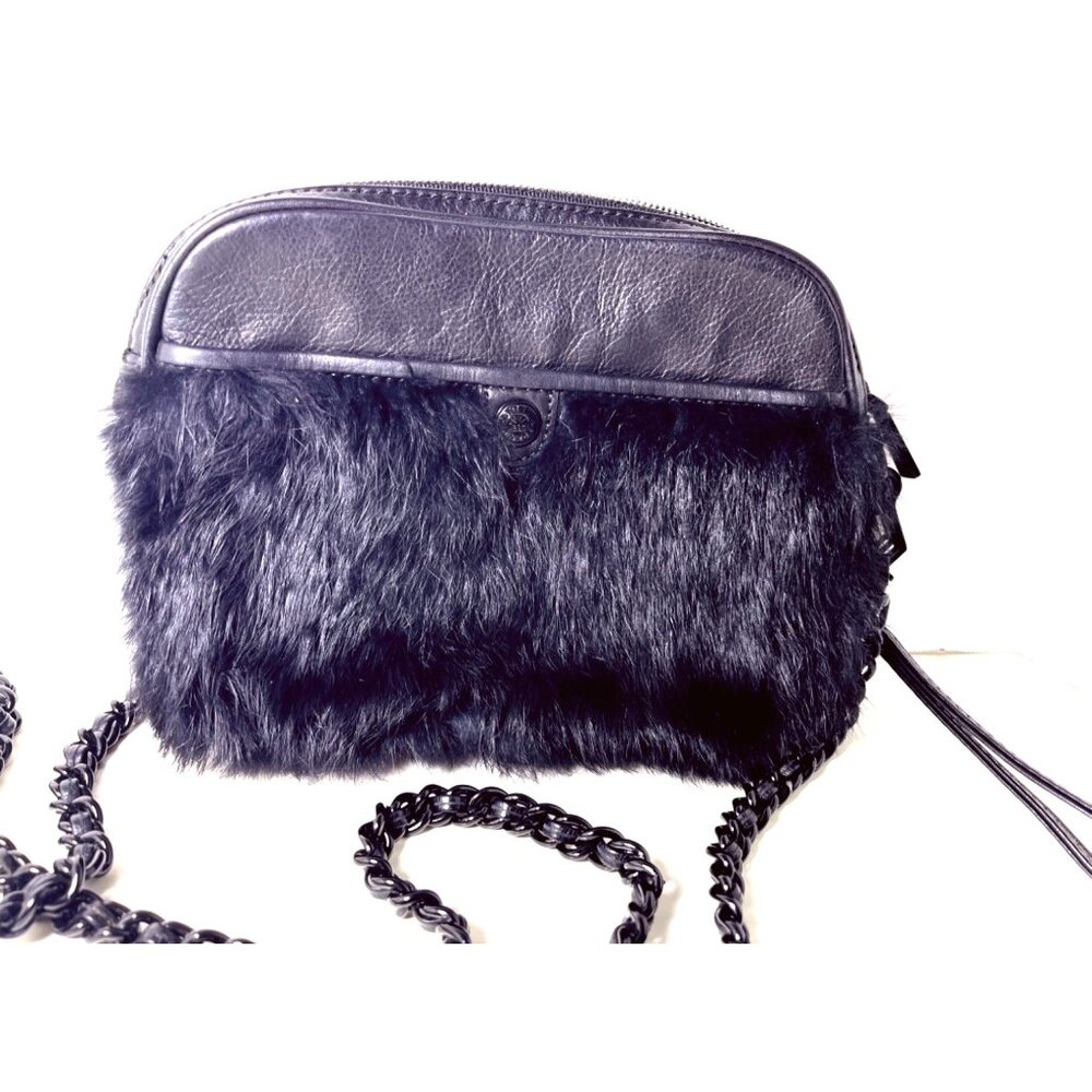 Rebecca Minkoff Black Real Fur & Leather Crossbody Handbag  Removable Chain